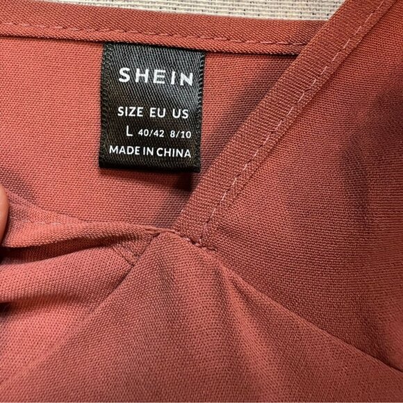 Womens Midi Sundress Large Rust Orange V-Neck Hi-Low Summer Chic Sleeveless - Picture 2 of 11